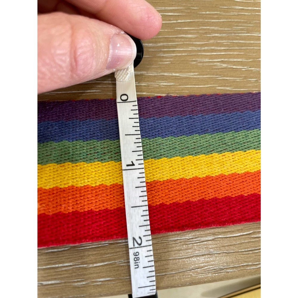 Vintage Pride Red Leather Belt Medium 35-38 Adjustable Rainbow Brass - Picture 7 of 11